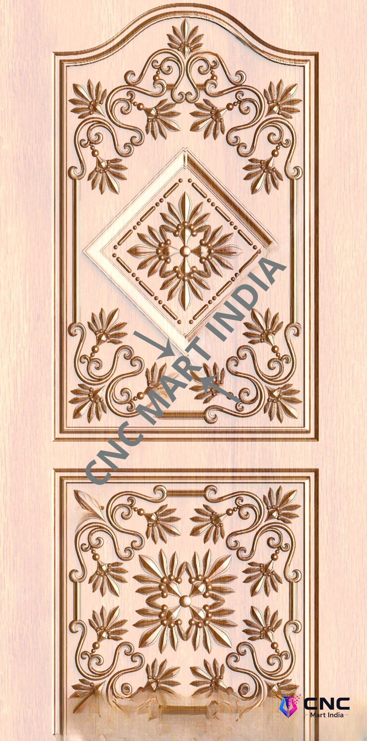 Arch - ARCH-41 Floral Ornamental Double Panel Door 3D Model